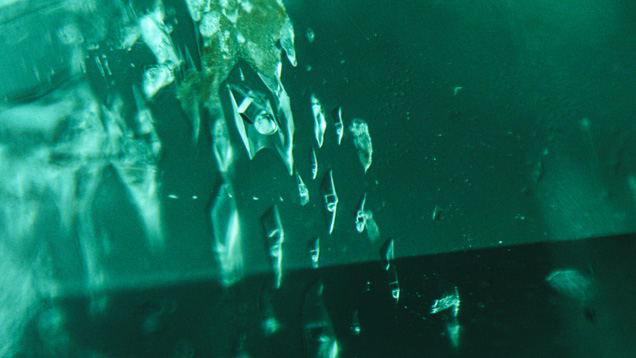 Jagged fluid inclusions in Chinese emerald