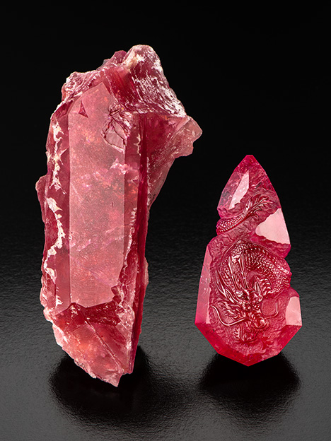 Pezzottaite dragon carving and crystal.