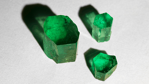 Emerald crystals from Colombia, Afghanistan, and Zambia