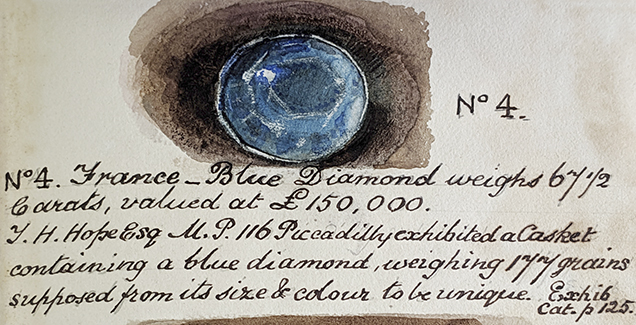 Drawing of glass model of the French Blue diamond Drawing of glass model of the French Blue diamond