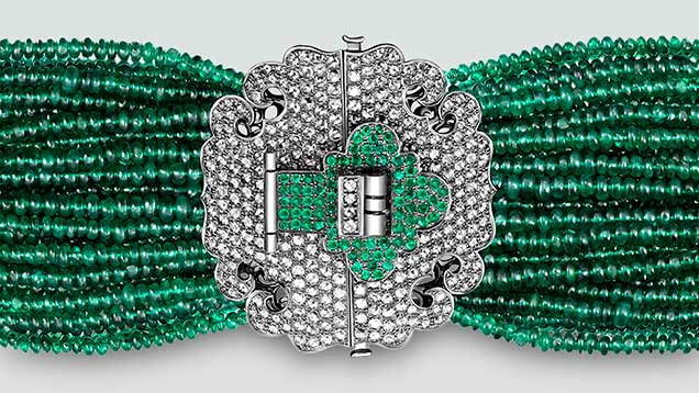 Diamond and emerald “lock” bracelet
