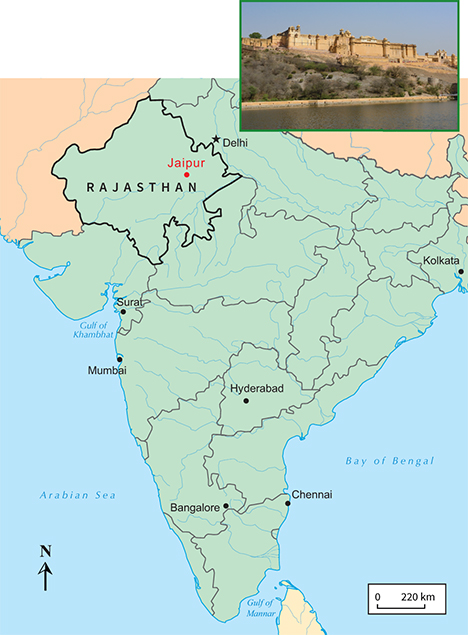 Map of India featuring Jaipur