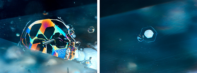 Thin films and crystals in a green Muling sapphire.