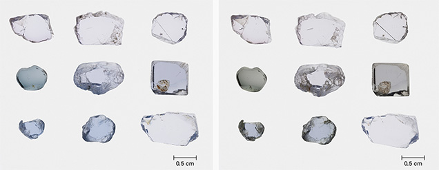 Blue to violet spinel before and after heating.
