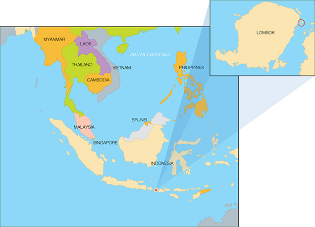Map of Indonesia and Lombok (inset)