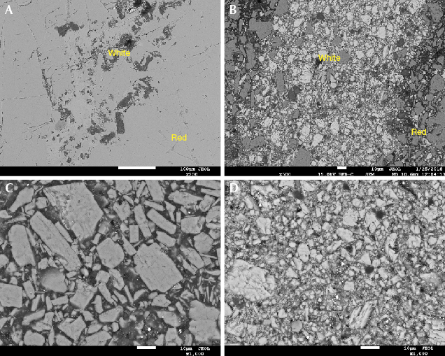 BSE images of natural and imitation rhodochrosite