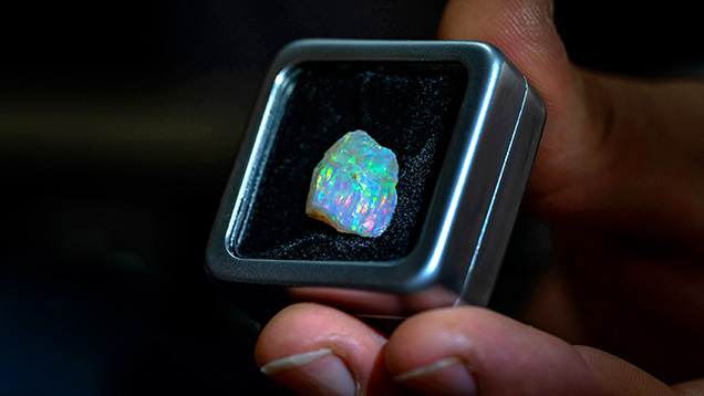 Figure 16. A rough piece of Slovak Opal (7.66 ct) as an investment stone. A client would decide whether to keep it in this form or cut it. Photo by Slavomír Krestian; courtesy of Great Rent JSC.