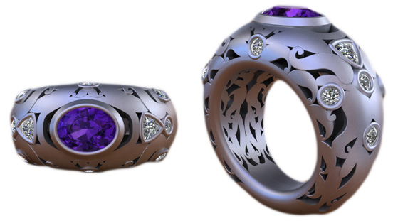 华丽。 详细。 负面空间。 《珠宝设计与技术》课程，校友 Ninad Prasad Sawant（尼纳德·普拉萨德·沙旺特）在他的戒指设计中运用了这些设备。