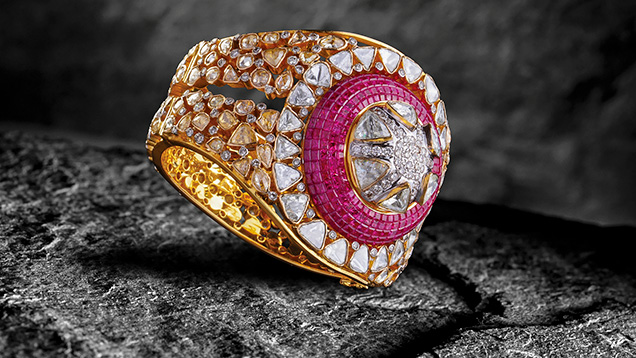 Fusion-style ruby ring by Birdhichand Ghanshyamdas