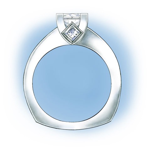 Side view of a platinum princess-cut solitaire