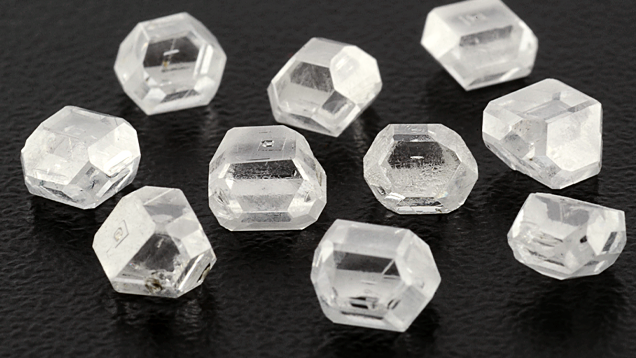 Near-colorless HPHT-grown diamond crystals.