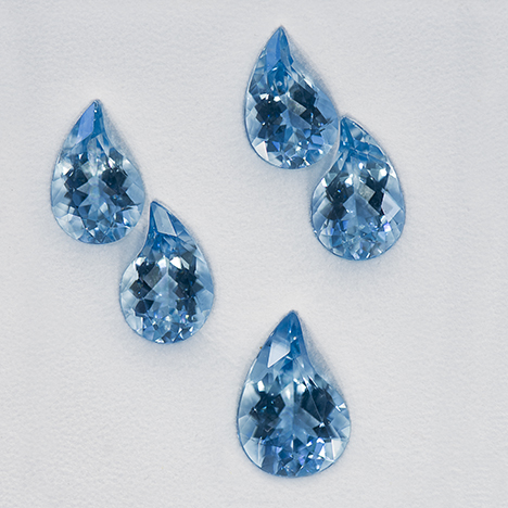 Five aquamarines cut by Arnoldi International