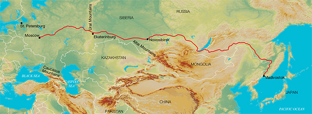 Map of Russia and the Trans-Siberian Railway