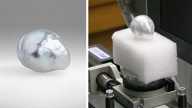 Cultured pearl prepped for analysis