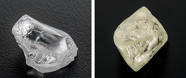 Irregularly shaped and octahedral rough diamonds