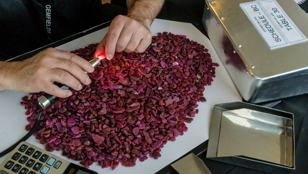 Bulk sampling of rough ruby parcels
