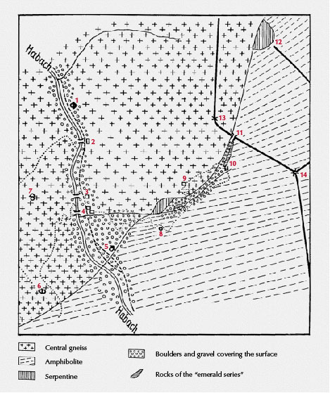 Geological map of rocks found around the Habachtal deposit, East of Habach Creek