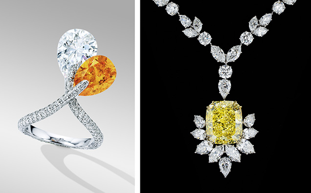 Intensely orange and yellow diamonds sold at auction