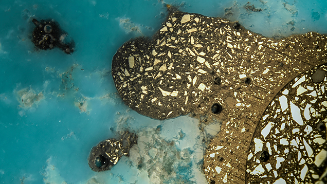 Crushed pyrite crystals and voids.
