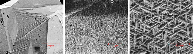 FESEM images of a freshly fractured iridescent hematite surface.