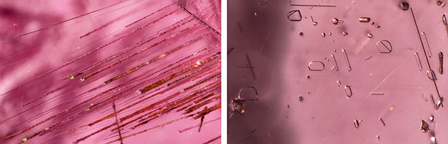 Hollow growth tubes, negative crystals, and voids in “color-change” pyrope garnet
