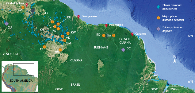 Diamond occurrences in Brazil.