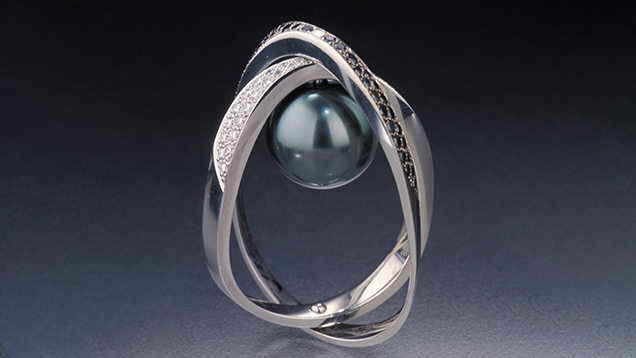 Platinum, Diamond and Black Pearl Ring