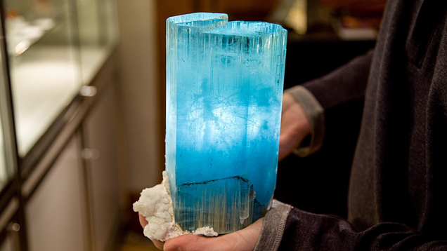 Aquamarine Crystal. An aquamarine crystal in its natural state shows why these specimens are prized for their beauty. - Courtesy Daniel Trinchillo, Fine Minerals International