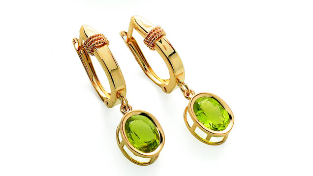 Peridot Earrings. Peridot is commonly cut in standard shapes and sizes for jewelry. - Courtesy Rio Grande