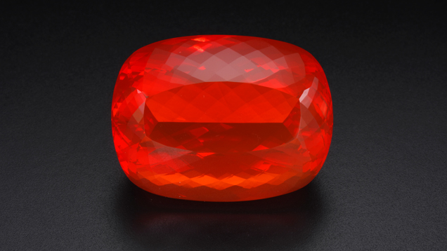 132 Carat Fire Opal. This fire opal weighs a spectacular 132 carats. Courtesy W. Constantin Wild & Co., Idar-Oberstein, Germany
