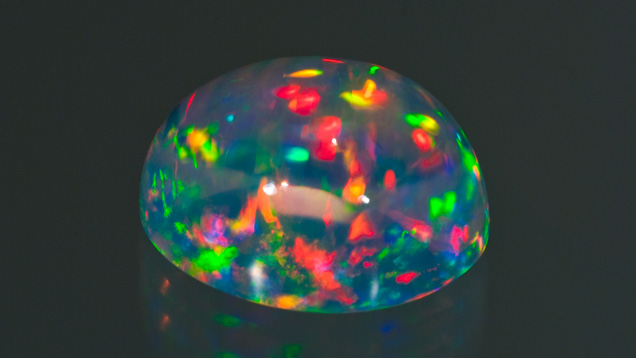 Crystal Opal. Crystal opal can have intense play-of-color in a harlequin pattern.