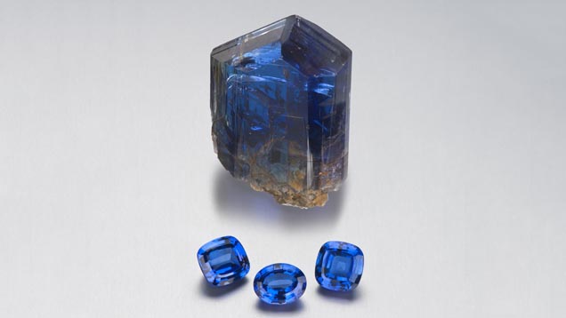 Blue Tanzanite. Tanzanite’s color can be a very bright, intense blue.